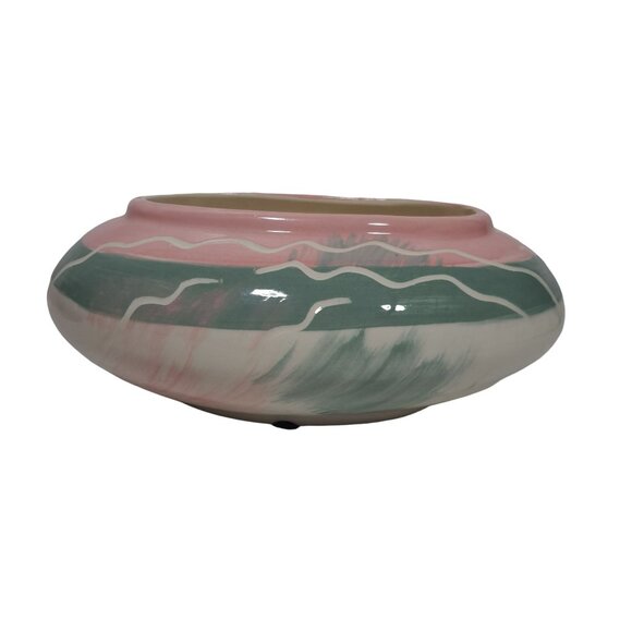 Hand-Painted Maurice California Pottery Oval Bowl Planter Pink Green Ceramic - Picture 3 of 17